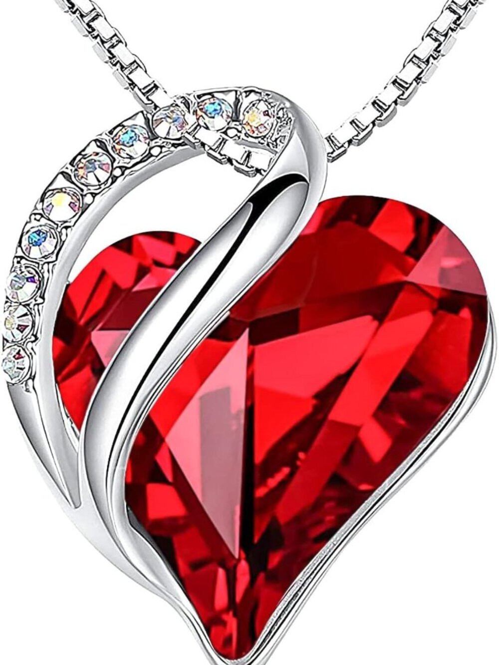 Infinity Love Birthstone Heart Crystal Pendant Necklace - Adjustable 18" Silver
